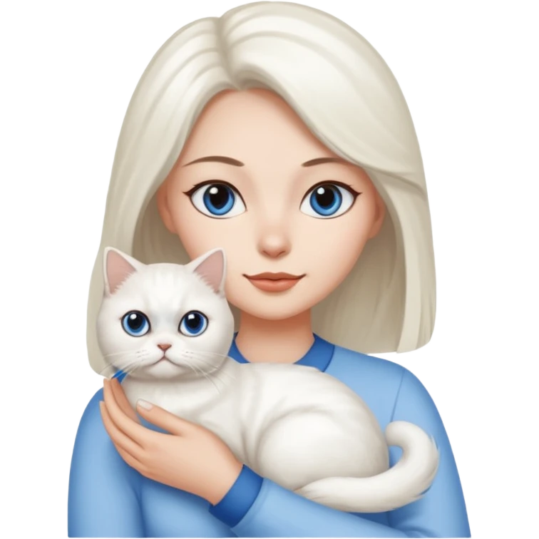 Woman holding a white Persian cat with one blue and one brown eye  emoji
