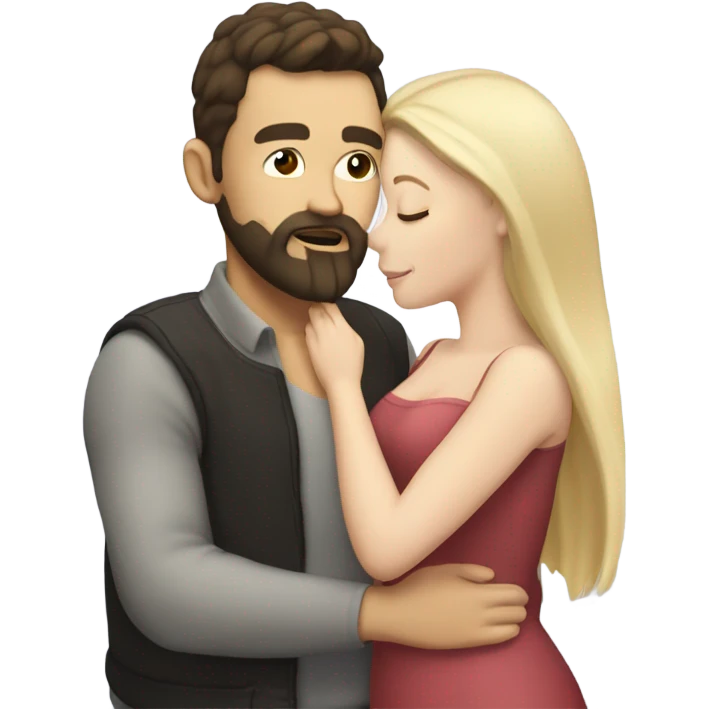 White skin Man with dark hair and beard kissing white woman blonde long hair  emoji