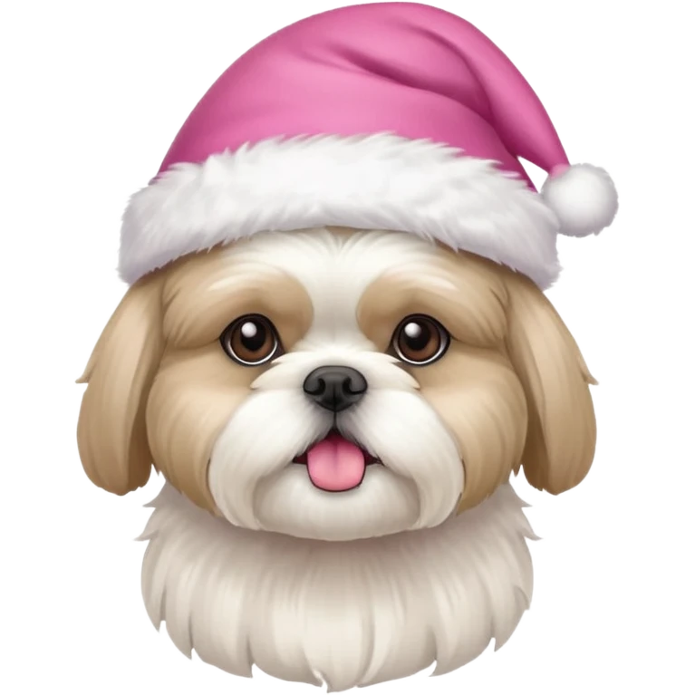 one little white all over shih tzu dog with pink santa hat  emoji