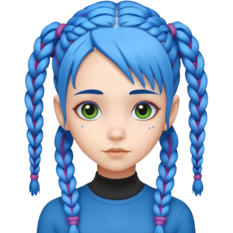A cute alien girl with blue hair and four braids emoji