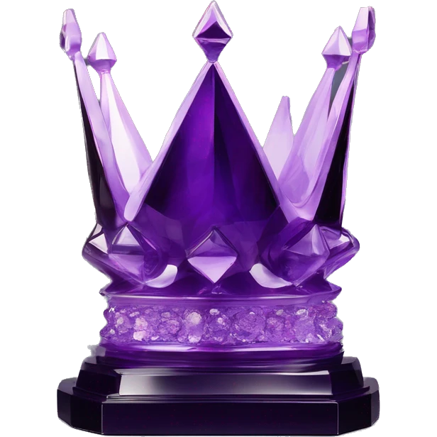 High gloss plastic sculpture crown with a geometric faceted design. The crown is sparkling and standing upright on a base with angular and baroque features. The vibrant midtone subtlety of dark purples highlights the sharp edges and planes.  emoji