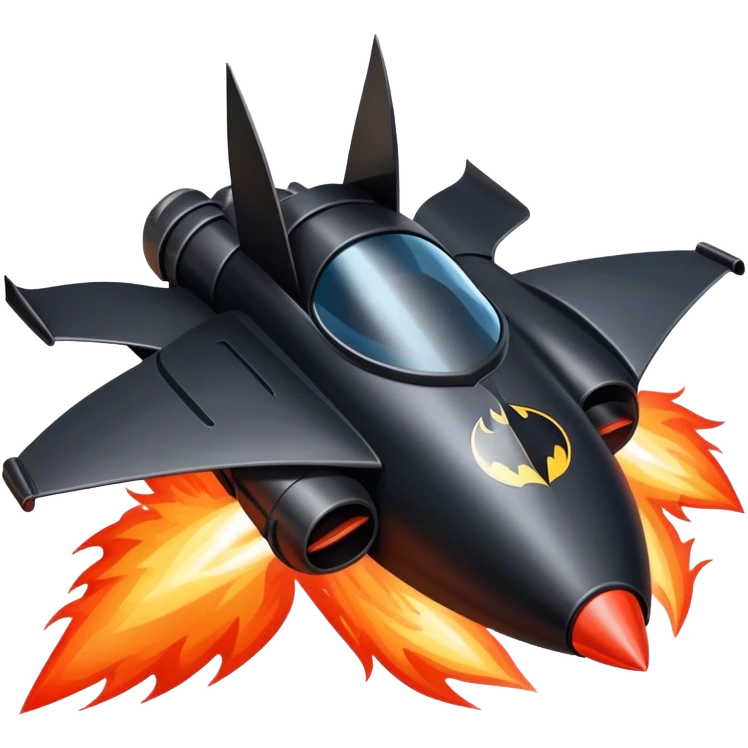 fine batmobile in rocket ship boom rocket at take-off in fire emoji