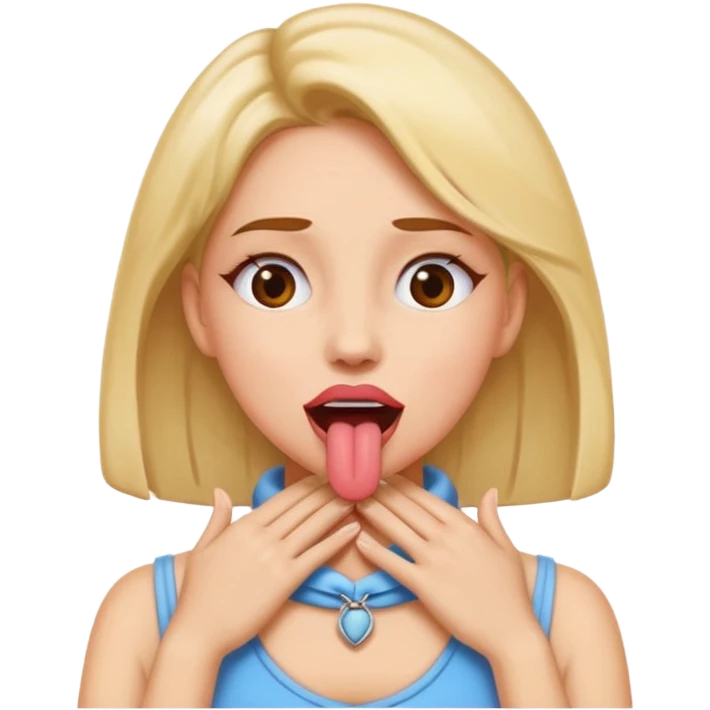 A woman  with hands on her neck and tongue out emoji