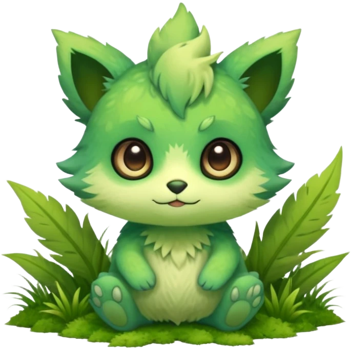 Pastel warm mossy grassy elemental fantasy colorful-green-brown-gradient anime-styled edgy cool badass cute random Fakémon-creature, with random markings, full body emoji