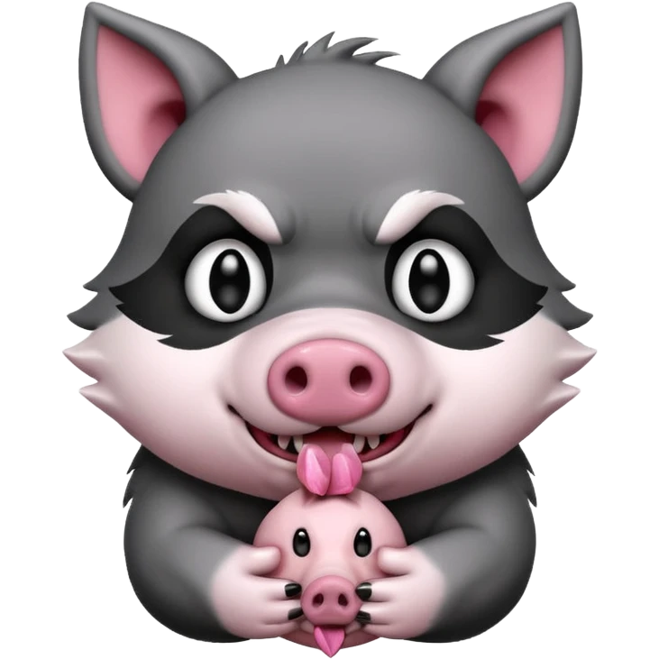 Wolf cartoon wholding animal for eating  emoji