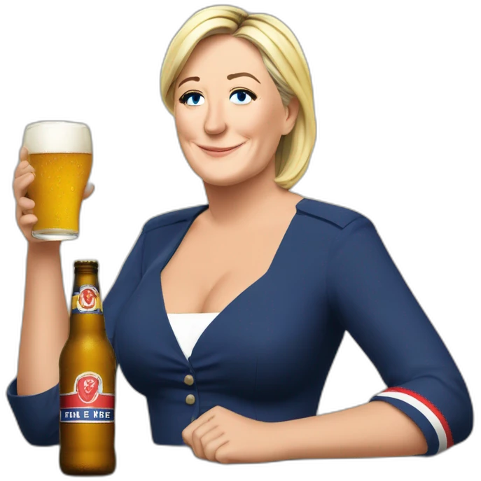 Marine Le Pen buvant de la biere emoji