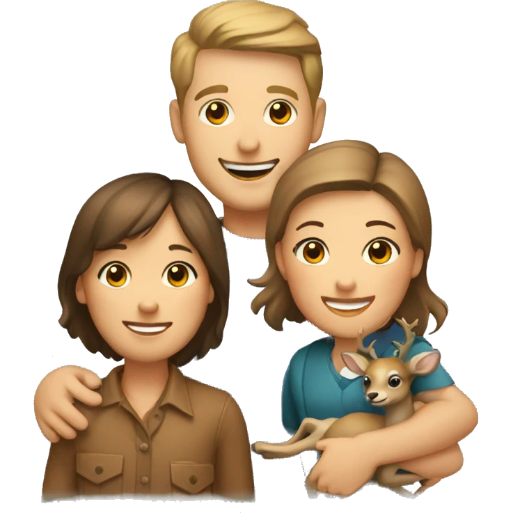 happy human family with a deer pet emoji