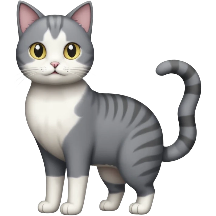 full body derpy looking large short hair dark grey and white cat emoji