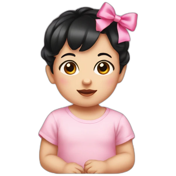 Baby with short blackhair and pink bow emoji