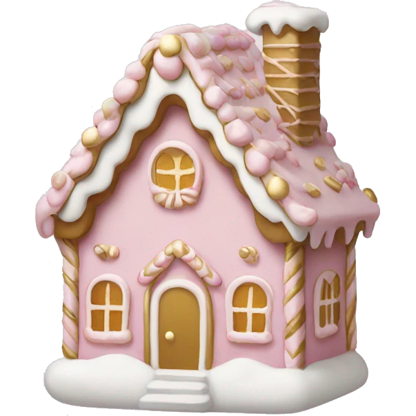 light pink and gold and white gingerbread house emoji