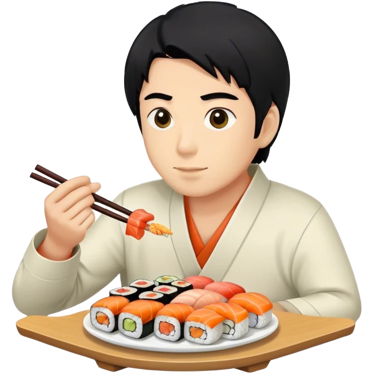 Man with black hair eating sushi emoji