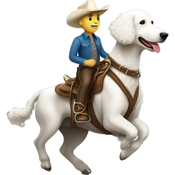 Guy bull riding a white golden doodle  emoji