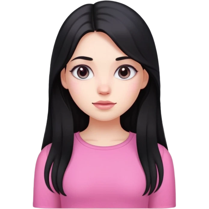 A white skin girl with black long hair and wearing a cute pink top emoji