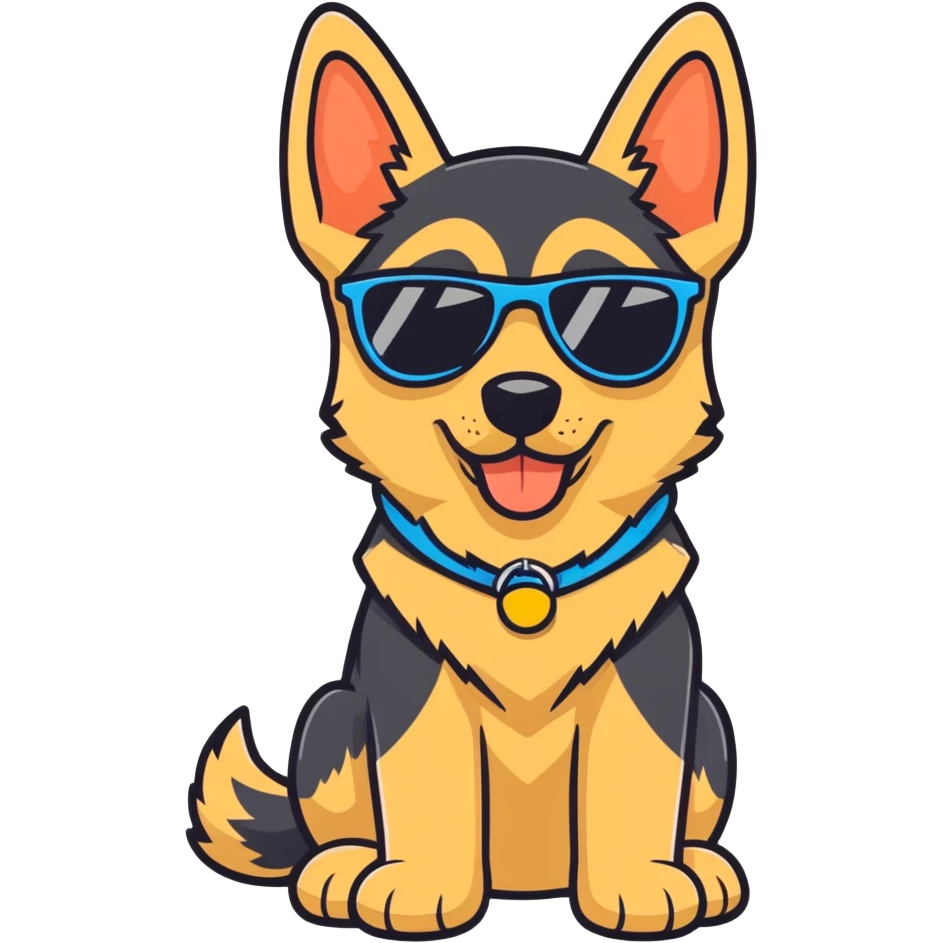 German shepherd puppy wearing sunglasses cool emoji