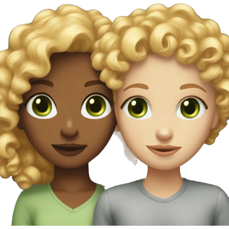 curly read head girl with green eyes kissing blonde short haired girl with blue eyes  emoji