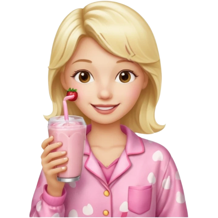 Ein Blondes mädchen was einen erdbeershake trinkt und blond ist und eine rosa ne Pyjama an hat emoji