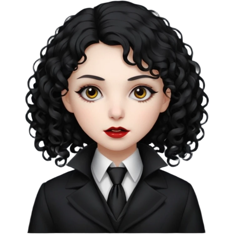 female curly  vampire with coat long collars with tie emoji