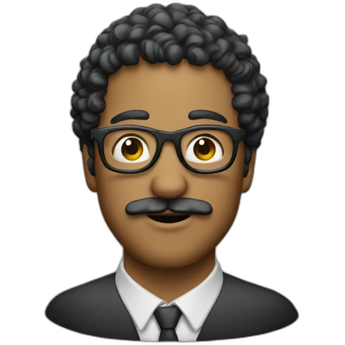 man with curly hair, mustache and round glasses emoji