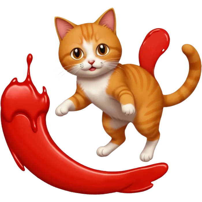 Chat roux qui saute dans la peinture emoji