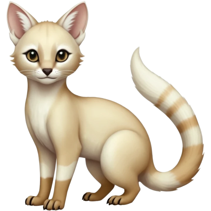 Cute albino soft smooth silky pale light pastel white glorious divine exotic cute cool beautiful beautiful fantasy-caracal-civet-genet-sergal-vernid-Cacomistle-Trico-oncilla-animal-Fakémon-hybrid-fursona (full body) emoji