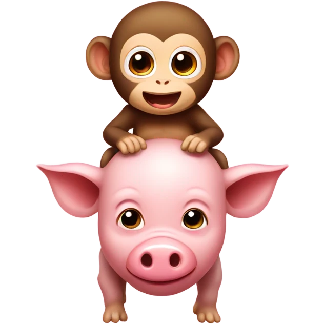 Baby monkey riding backwards on a pig emoji