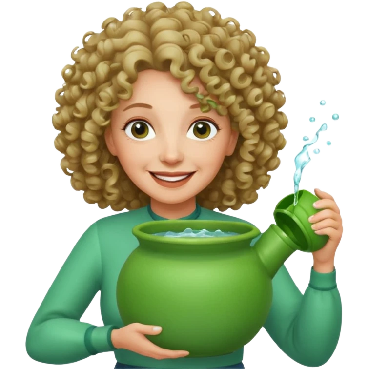 Older female florist – curly hair, holding garden water pot emoji