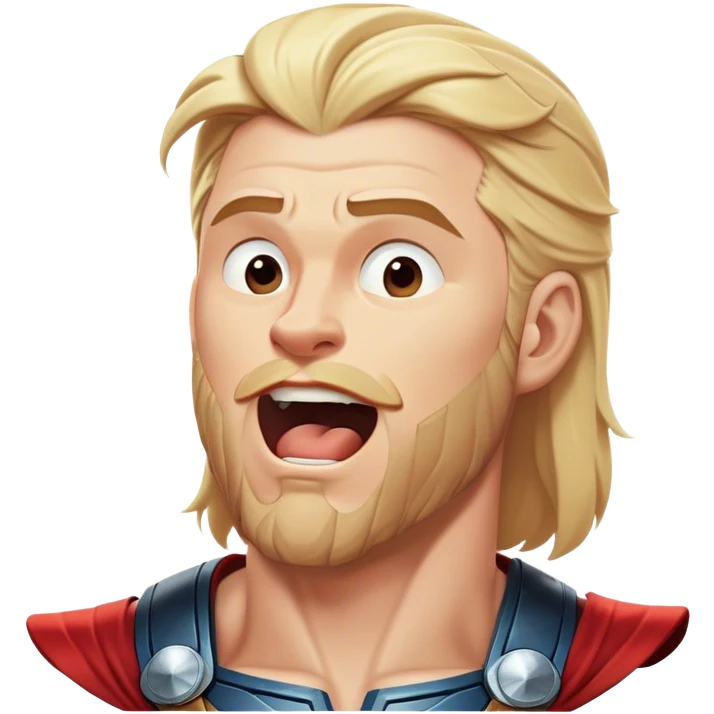 Cinematic Realistic Thor Portrait, head tilted slightly with a dramatic, wide-open yawn, revealing a relaxed yet powerful presence. The natural interplay of light accentuates his muscular contours and tender expression, balancing his legendary might with an unexpectedly human moment of repose. emoji