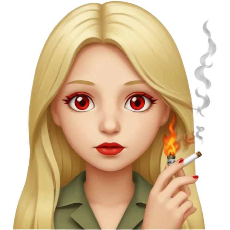 A girl with long blonde hair smoking marijuana with red eyes  emoji