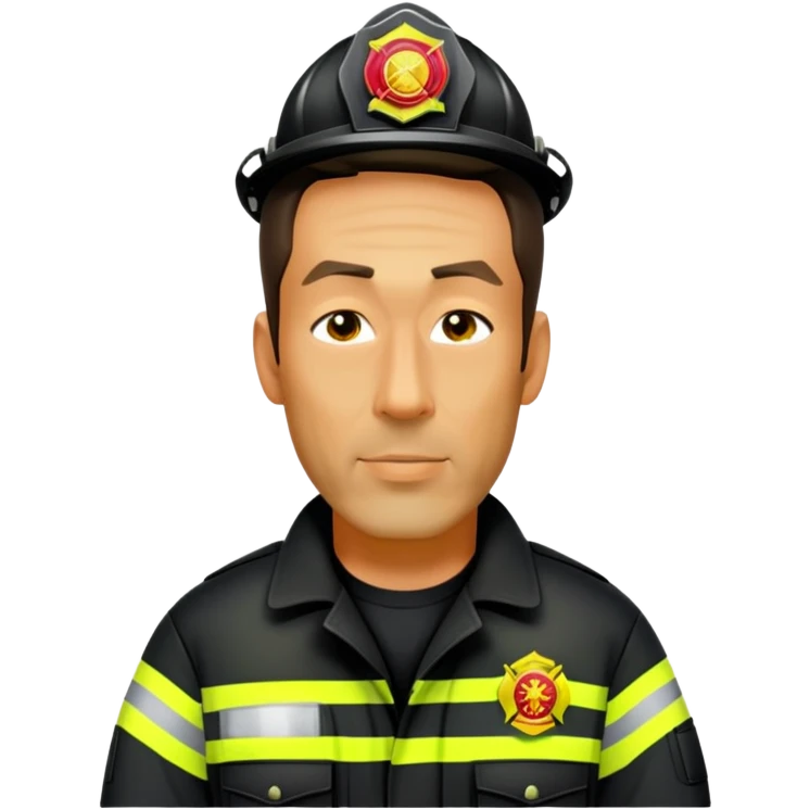 Firefighter with black coat with neon yellow stripes, no hat emoji
