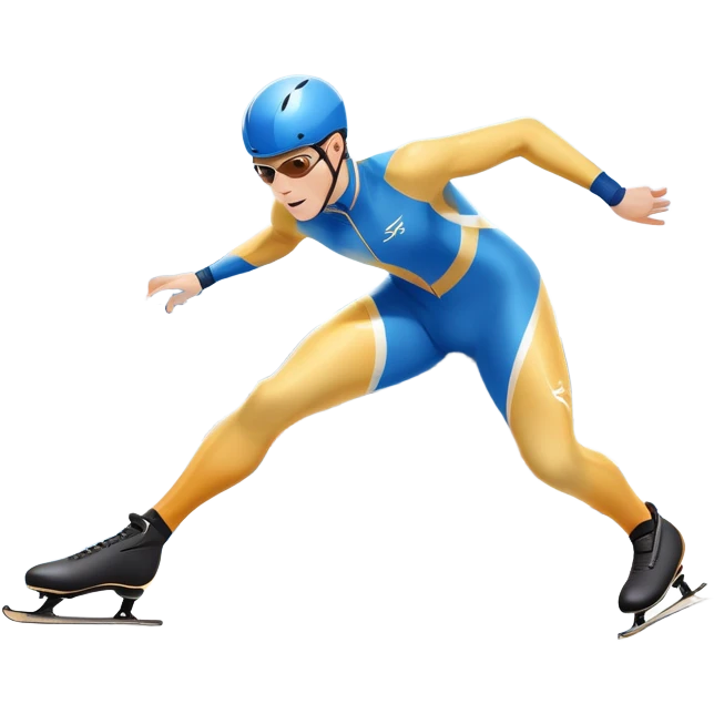 An icon showing a speed skater in a dynamic pose racing along a glossy ice track. The background features a clear blue sky, stadium stands with spectators, and snowy surroundings. Transparent background captures the speed, focus, and energy of professional speed skating. emoji