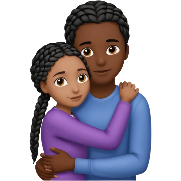 dark skin, black girl with black braids hugging her white boyfriend with straight parted brown hair and olive skin emoji