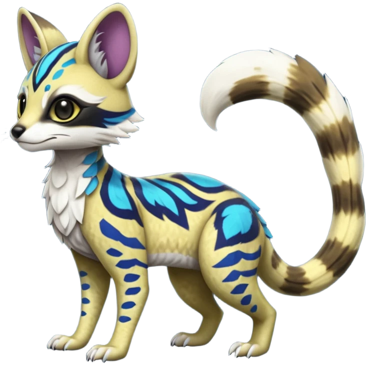 Rare realistic exotic cute epic pretty beautiful handsome gorgeous aesthetic colorful vibrant Vernid-Protogen-Primagen-Wickerbeast-Genet-Trico-species-Fakemon-hybrid-creature by LiLaiRa, beautiful intricate markings, full body emoji