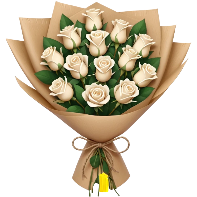 white roses bouquet in brown paper emoji
