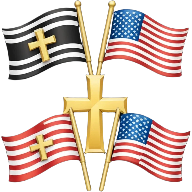 Flags: There are four flags, two on the top and two on the bottom, in the black and gold (yellow) quarters. Each flag features a gold cross symbol, likely a Coptic cross, on a black and yellow background with horizontal stripes. emoji