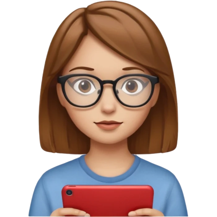 una ragazza con capelli castano chiaro con occhiali guarda netflix emoji