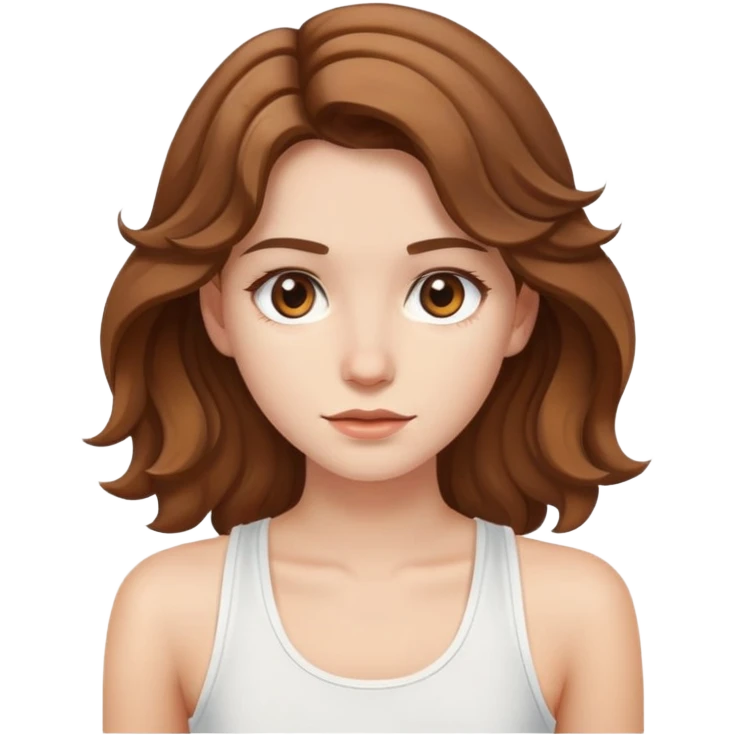 Light brown eyedblight brown wavy hair slim pale girl with a white tank top emoji