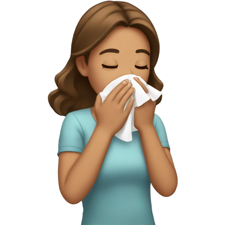 girl sneezing into her hands brown hair emoji