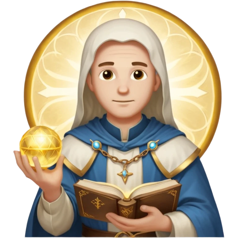 dnd cleric holding a holy book in one hand and having a ball of light in the other emoji