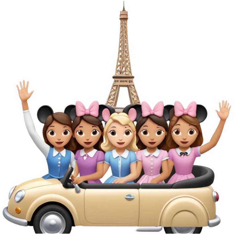 quatro chicas montadas en una atraccion de Disney paris levantando la mano sin el castillo detras emoji