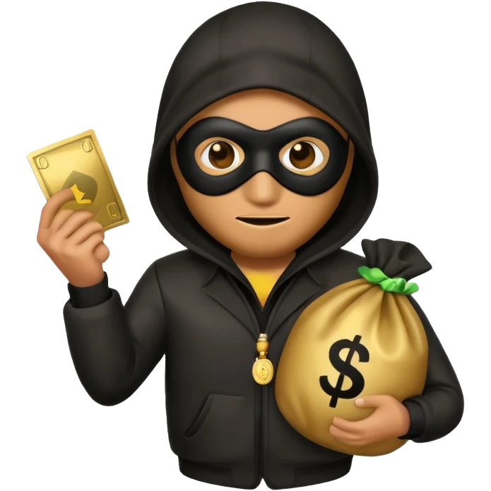 Robber emoji holding a 💰 wearing a mask that is made of robber suit without showing his hand the 💰 need to be in the left without is showing hands emoji