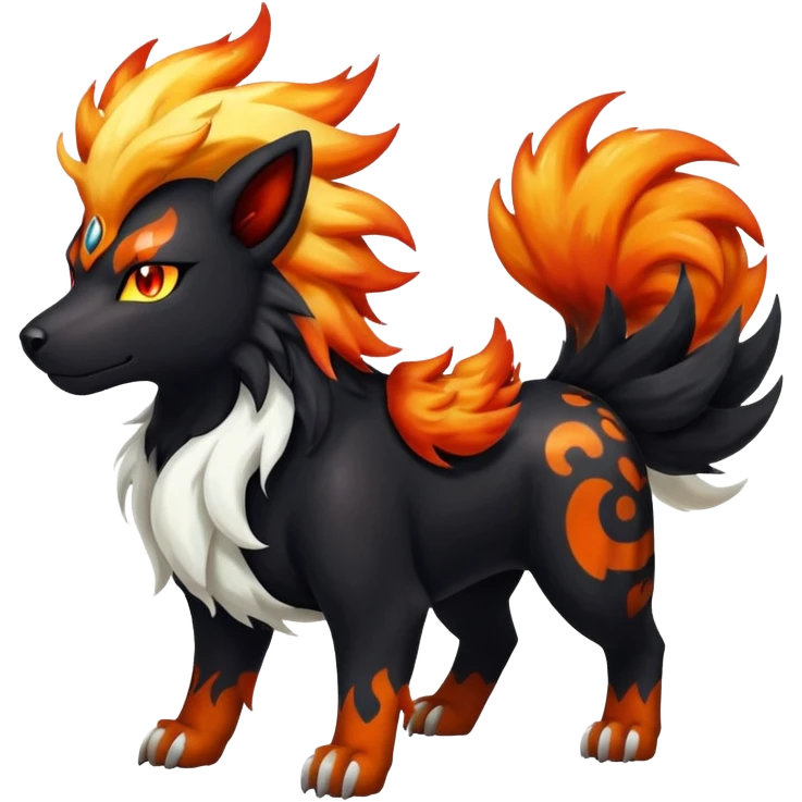 Shiny Exotic Gothic Rapidash-Houndoom-Arcanine-Pokémon-Fakémon-hybrid-creature emoji