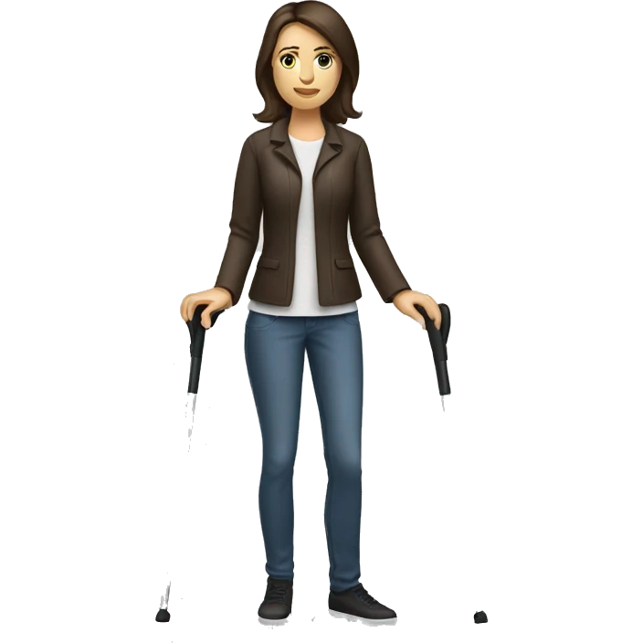 caucasian woman with Woman with crutches shoulder length dark brown hair emoji