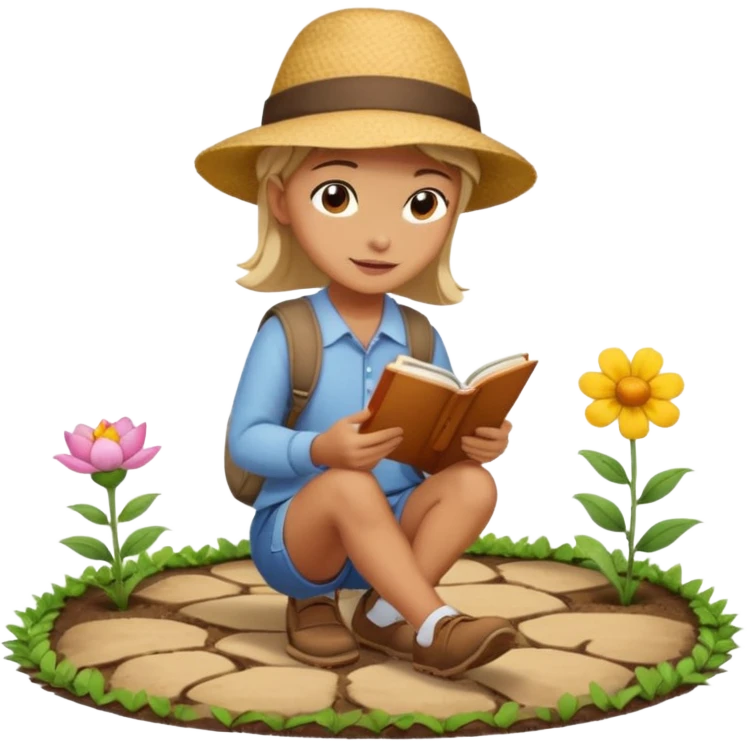 someone who's walking on a path and the person is reading a panel to learn about a flower. the person is redaing a panel which is on the ground emoji