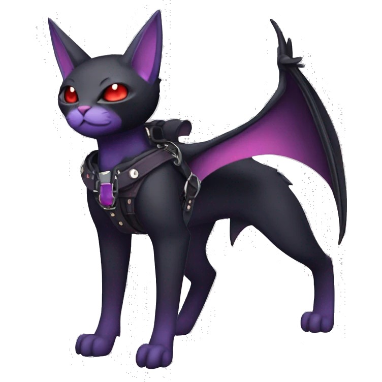 cool edgy black punk red Purple ethereal fantasy nargacuga-bat-cat-Fakemon collar harness full body emoji