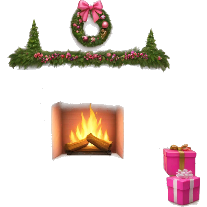White brick fireplace with pink Christmas decor emoji