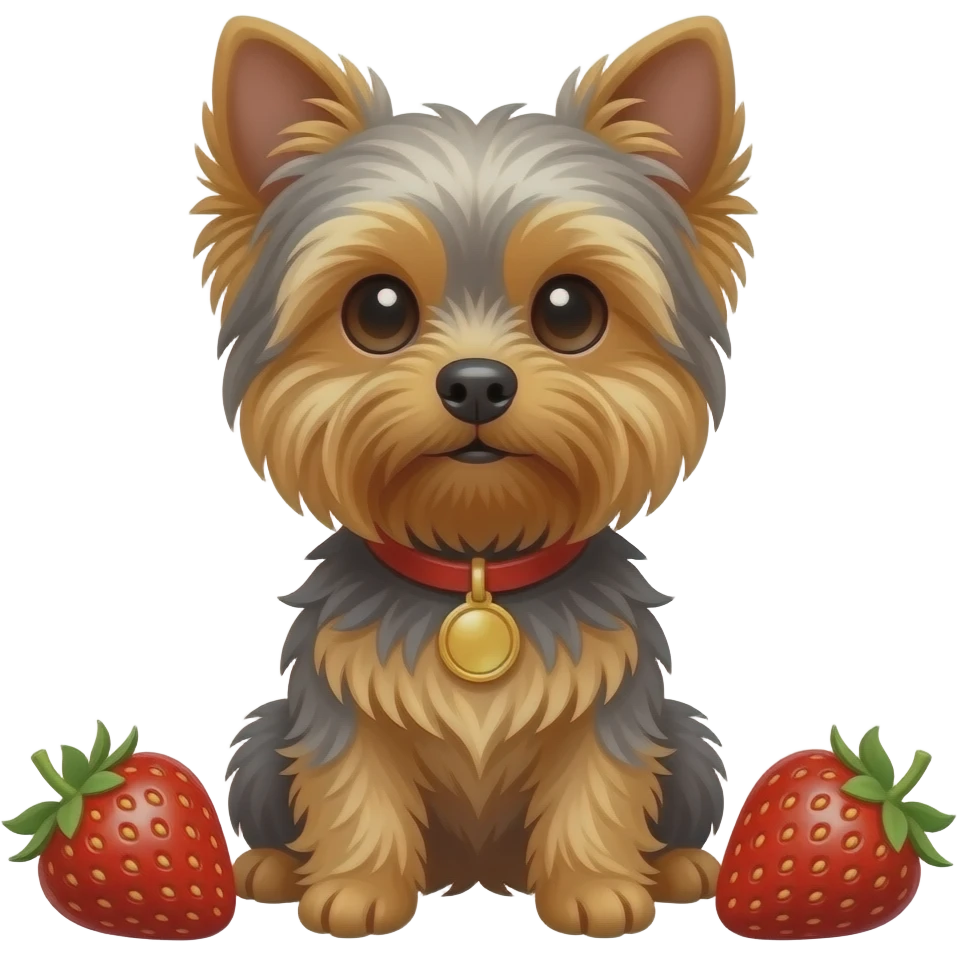 Yorkie dog sitting with strawberries emoji