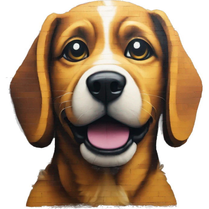 Dog made of bricks, graffiti wall emoji