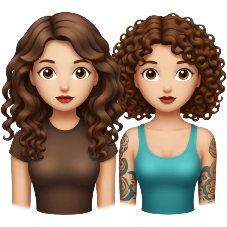 eureka mushroom — long wavy brown hair tattooed woman and short tight curly brown hair woman — idea glow emoji