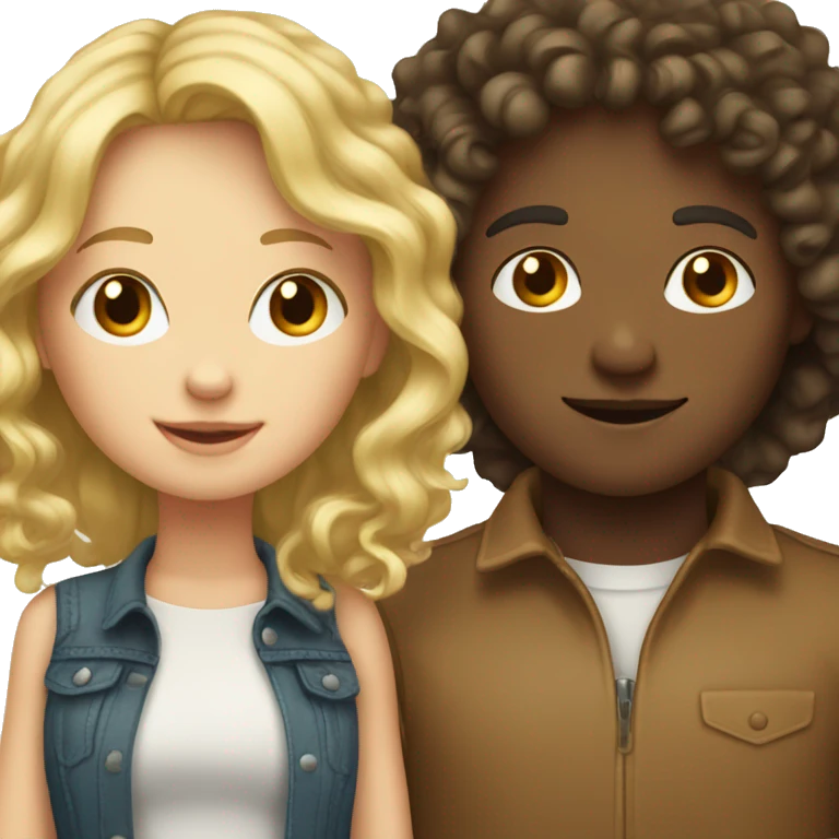 blonde girl and brunette boy with curly hair  emoji