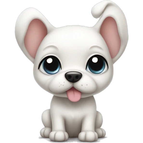 cute white puppy with long ears small body.  emoji